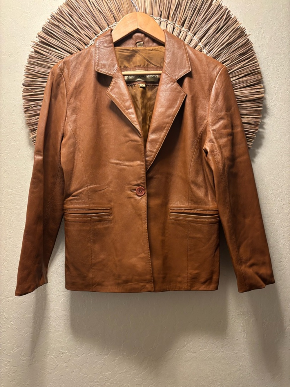 Rem Garson Warm Tan Leather Blazer Jacket